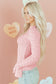 Gossamer Pink Heart Jacquard Flare Sleeve Mock Neck Fitted Top