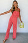 Pink Ruffle Tiered Cami Pleated Wide Leg Pants Set