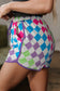 Black Checkered Drawstring Elastic Waist Casual Shorts