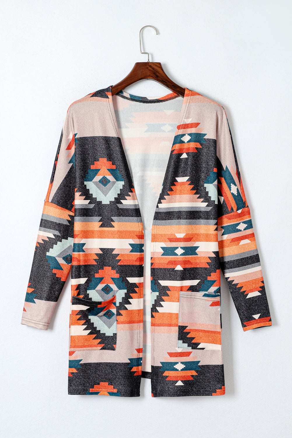 Orange Western Tribal Aztec Print Cardigan