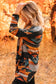 Orange Western Tribal Aztec Print Cardigan