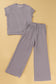 Smoke Gray Solid Corded Knit Short Sleeve T Shirt and Wide Leg Pants Set