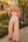 Pink Boho Floral Bandeau Top and High Waist Wide Leg Pants Set