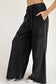 Black Mineral Wash Exposed Seam Drawstring High Waist Wide Leg Cargo Pants