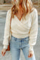 Beige Ribbed Long Sleeve Surplice Crop Sweater