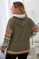 Jungle Green Aztec Patchwork Sleeve Waffle Drawstring Plus Hoodie