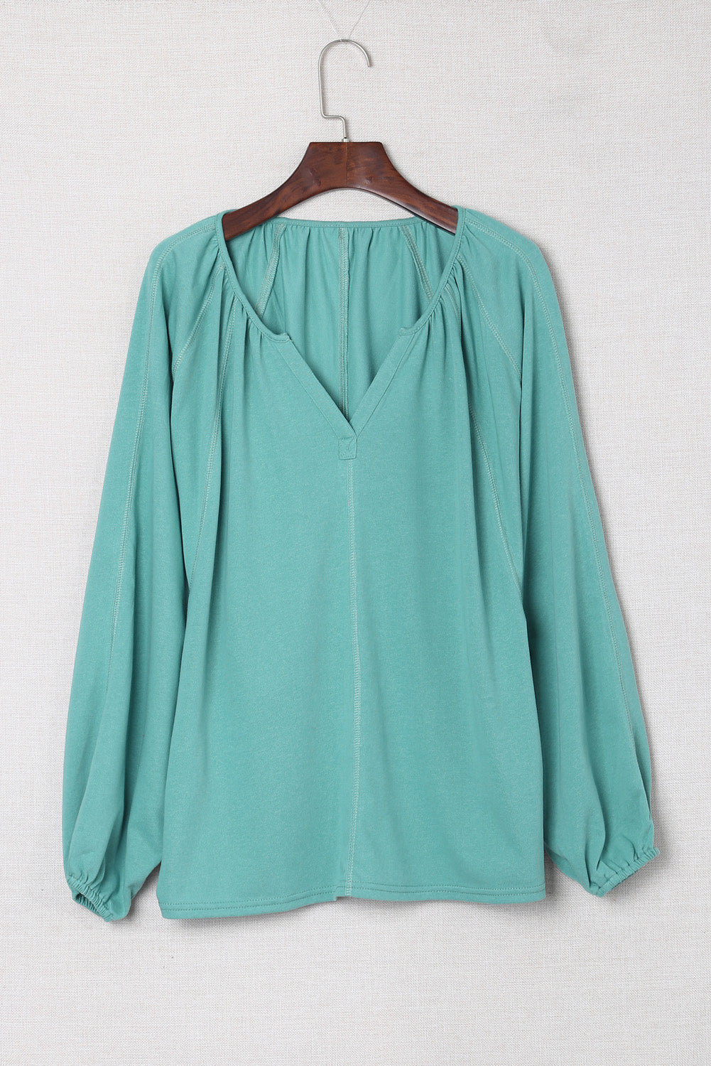 Split V Neck Green Dolman Top