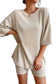 Beige Ribbed Loose Fit Two Piece Lounge Set