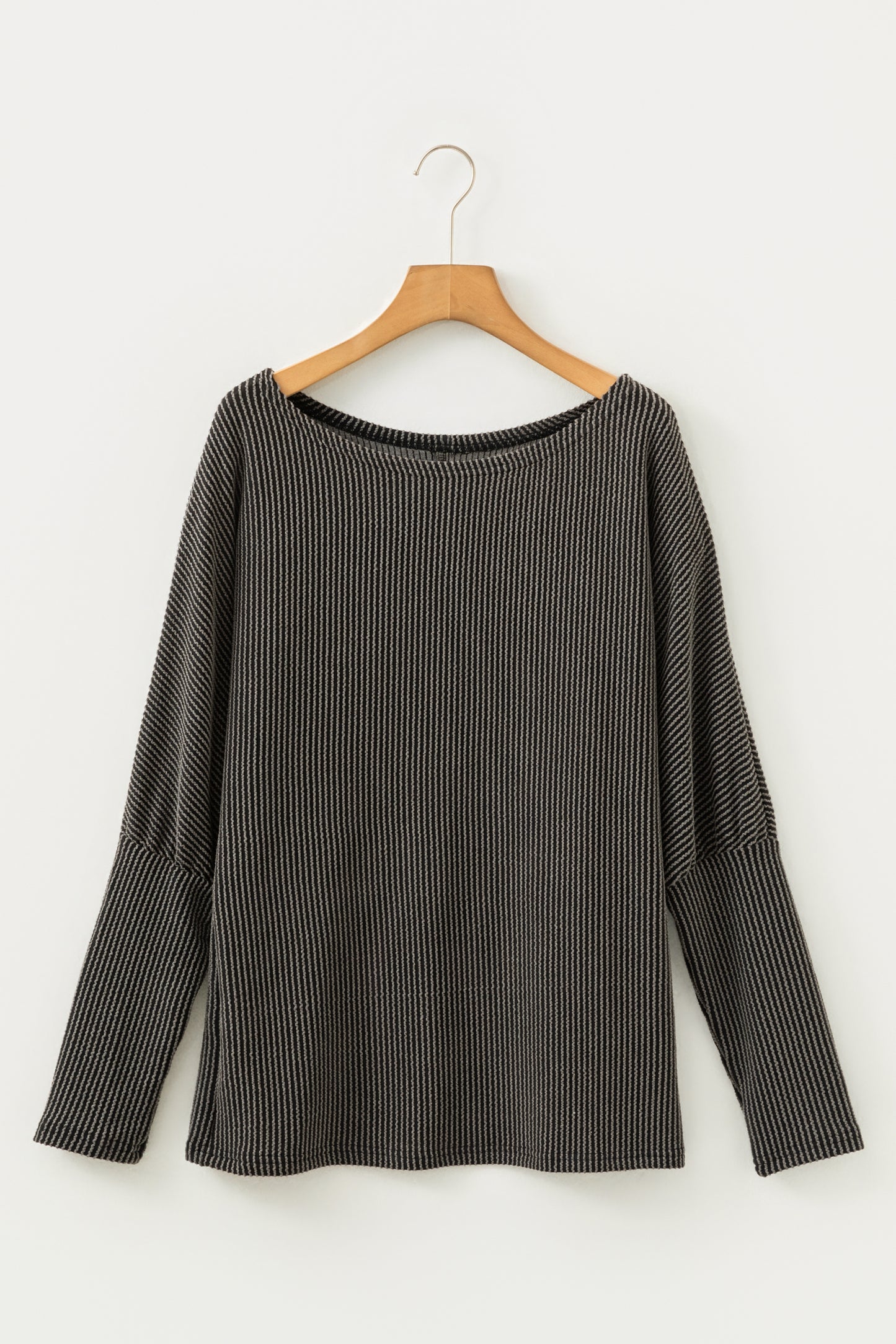 Carbon Grey Twisted Ribbed Dolman Long Sleeve Top