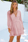 Pink Layered Ruffled Open Back Puff Sleeve Swiss Dot Mini Dress