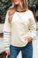 Beige Striped Patchwork Long Sleeve Round Neck Two-in-one Top