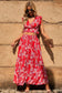 Black Multicolor Floral Ruffled Crop Top and Maxi Skirt Set