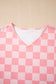 Pink Checkered V Neck Tee Drawstring Shorts Lounge Set