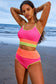 Burgundy Color Block High Waisted Sexy Bikini Set