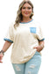 Beige Raw Seam Contrast Color Patchwork Plus Size Top