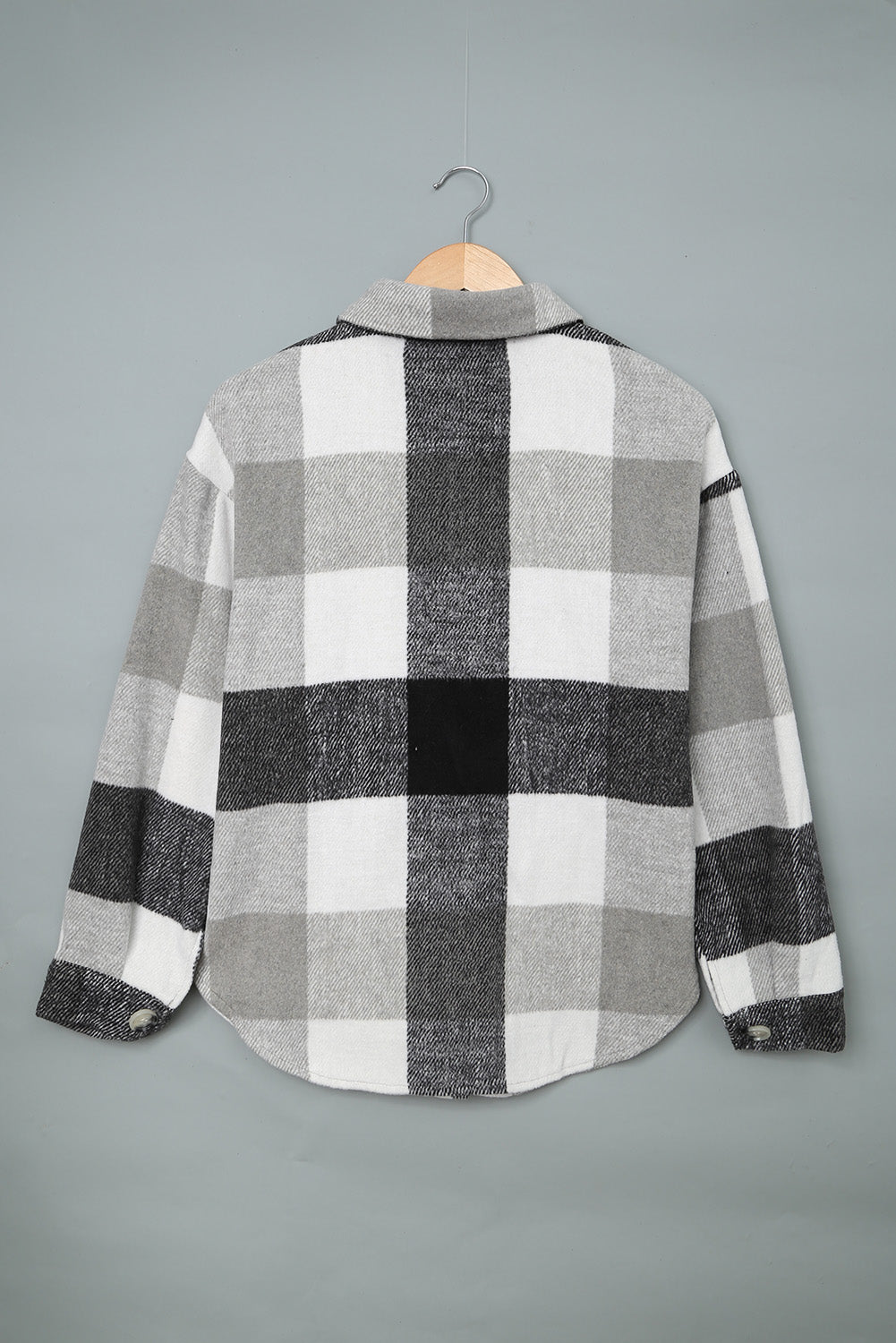 Gray Plaid Color Block Buttoned Long Sleeve Jacket with Pocket