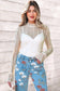 Apricot Flounced Long Sleeve Mock Neck Sheer Lace Top
