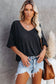 Purple Exposed Seam Half Sleeve Knitted V Neck Textured Top
