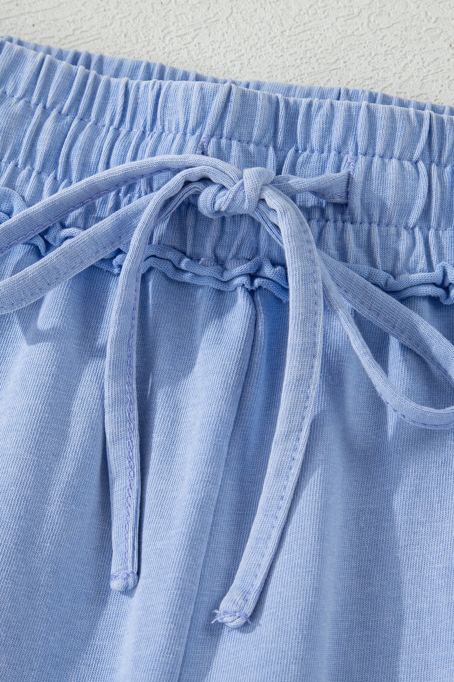 Sea Green Mineral Washed Drawstring Elastic Waist Raw Cut Shorts