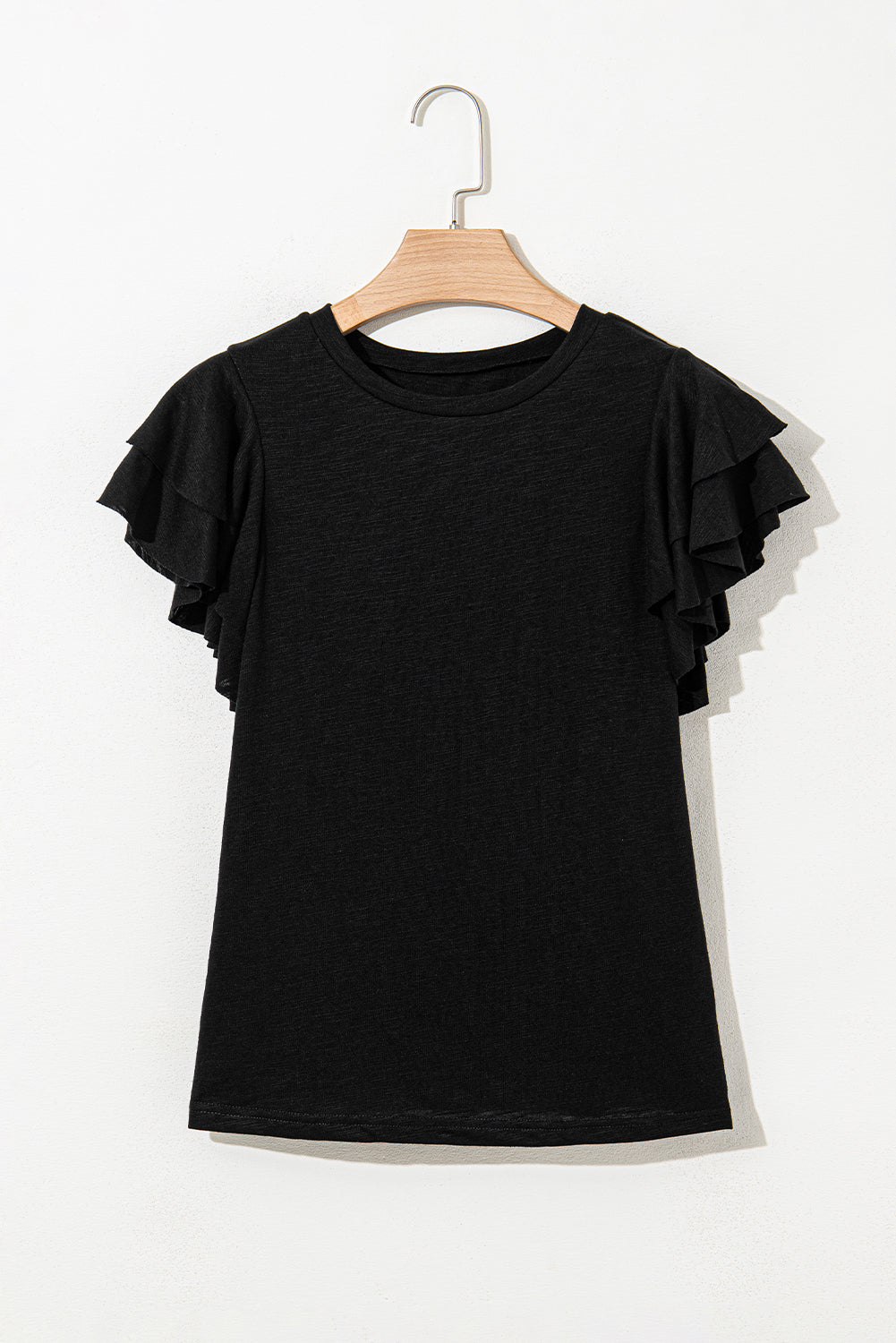 White Layered Ruffle Short Sleeve Round Neck Top