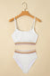White Textured Contrast Banding Bikini High Waist 2pcs Swimsuit