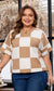 Light French Beige Plus Size Checkered Pattern Knit Short Sleeve Sweater
