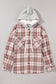 Multicolour Plaid Flap Pocket Hooded Raw Hem Jacket