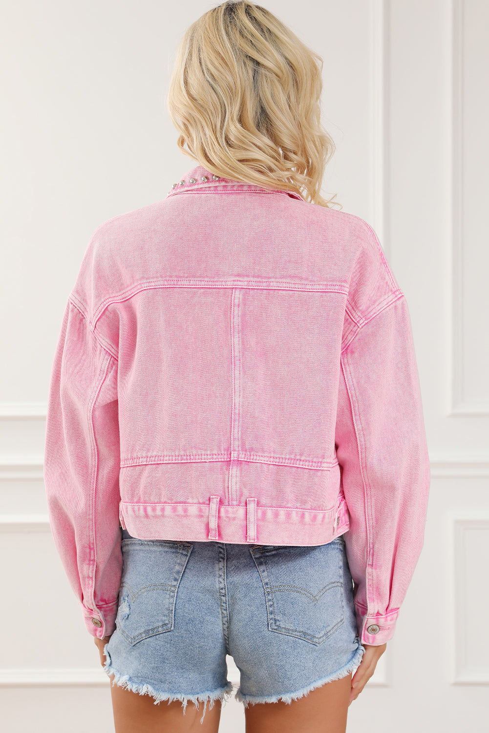 Pink Rivet Studded Denim Jacket