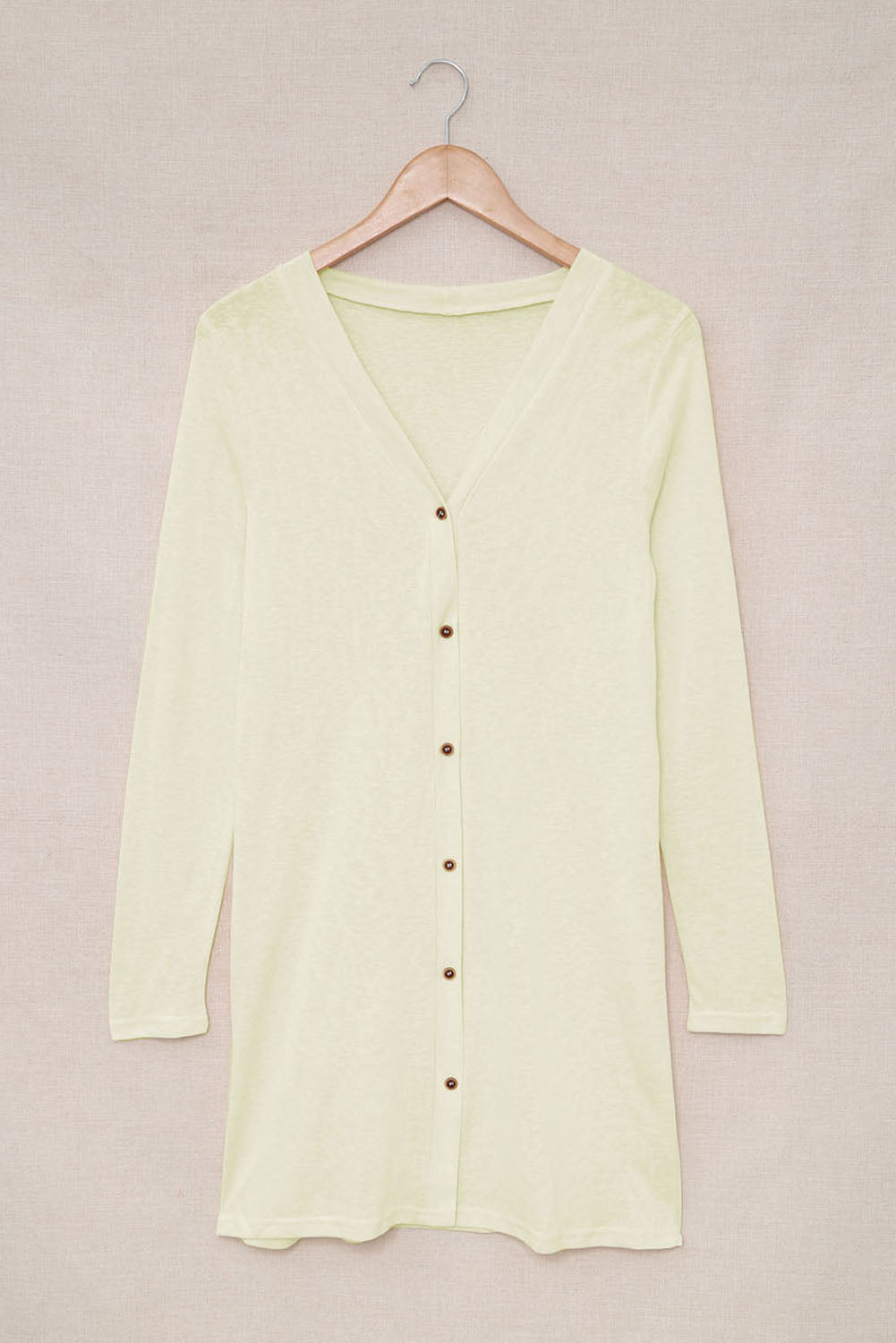 Beige Solid Color Open-Front Button Cardigan