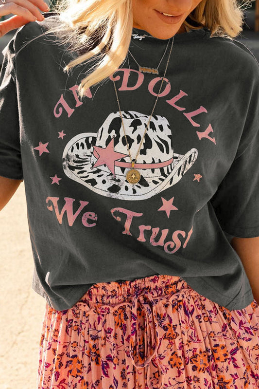 Gray WE TRUST IN DOLLY Western Graphic Tee