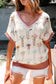 Delicacy Embroidered Flowers Colorblock Edge Hollowed Sweater
