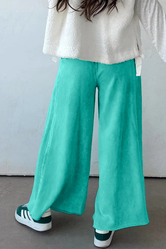 Sea Green Mineral Wash Drawstring Elastic Waist Raw Hem Loose Pants
