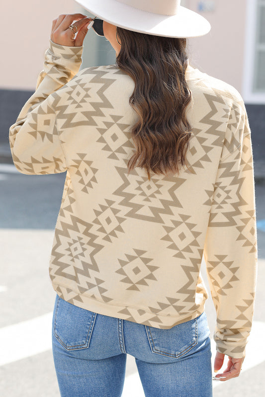 Steer Head Graphic Aztec Pullover Sweatshirt