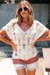 Delicacy Embroidered Flowers Colorblock Edge Hollowed Sweater