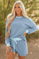 Sky Blue Checkerboard Long Sleeve Pullover and Shorts Set