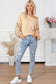 Apricot Sequin Sleeve Open Back Waffle Knit Top