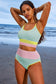 Rose Red Color Block High Waisted Sexy Bikini Set