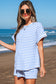 Black Stripe Knitted Short Sleeve Top and Drawstring Shorts Set