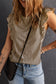 Khaki Striped Crew Neck Ruffled Tank Top