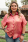 Rose Red Plus Size Metallic Sheen Short Sleeve Button Up Shirt