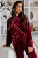 Red Solid Velvet Two Piece Lounge Set