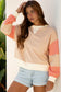 Light French Beige Color Block Textured Patchwork Pullover Sweatshirt