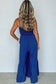 Blue Spaghetti Strap Smocked Ruffled Wide Leg Jumpsuit