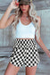 Black Checkered Print High Waist Casual Shorts