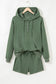 Navy Blue Button Drawstring Hooded Pullover and Casual Short Set