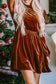 Chestnut Velvet Frilled Neck Gigot Sleeve Swing Dress