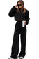 Black Zipped Collared Crop Top and Wide Leg Pants Set