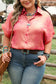 Rose Red Plus Size Metallic Sheen Short Sleeve Button Up Shirt