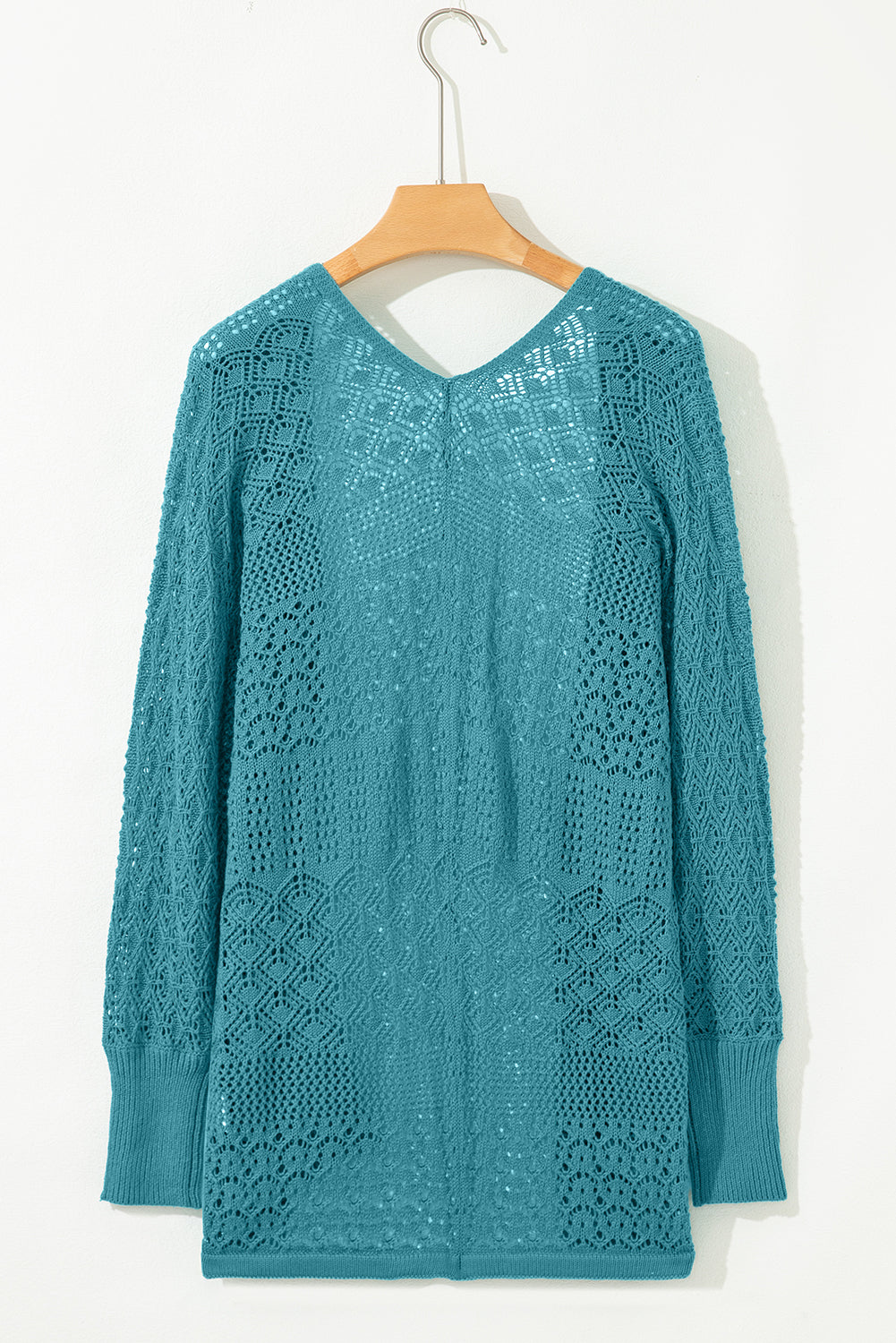 Redwood Burl Mix Pattern Hollowed Knit Open Front Cardigan