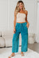 Lapis Mineral Wash Lace-up High Waist Raw Hem Patched Pocket Pants